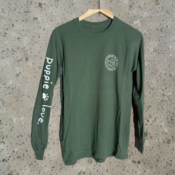 Puppie Love NEW w/Tag Hiking Pup Long Sleeve, Green, 100% Cotton Tee Shirt Small - Picture 2 of 9